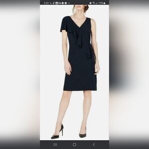 Elie Tahari Kailey Ruffled Asymmetric Sheath Dress, Color Navy, Size 4
